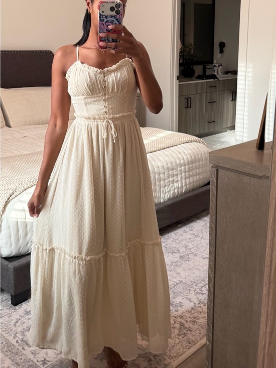 Patrons of Peace Dresses & Skirts - Patrons of Peace Ivory Swiss-Dot Maxi Dress with Tie Waist